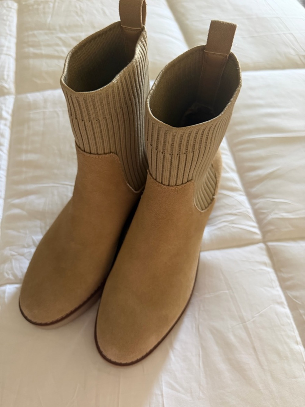 Nordstrom Tan Rib-Knit Shaft Ankle Boots